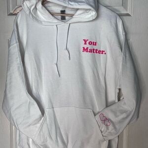 White Hoodie with Pink Text